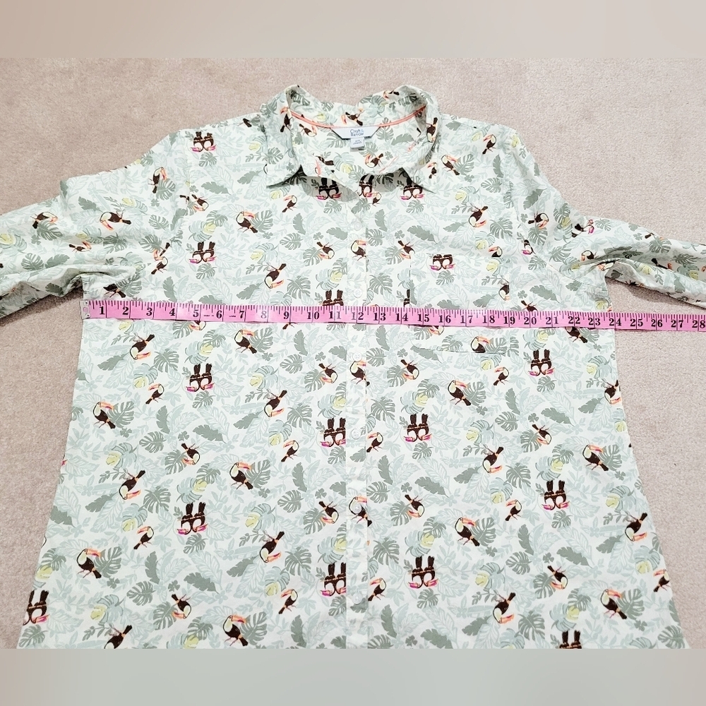 Croft & Barrow Toucan Print Button-Front Shirt Woman Plus SZ XXL Tropical Leaf - Picture 9 of 14